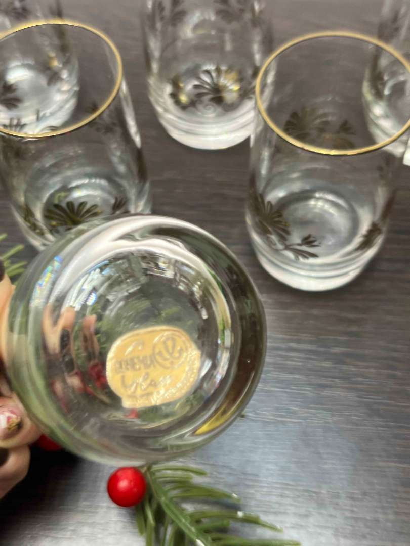 Стаканы Богемия, Чехословакия. Тонкое стекло, золотой орнамент. Этикетка. Цена за 6 шт. Картинка 4